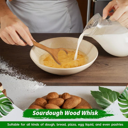 2 PCS 12 Inch Wooden Whisk, Wood Danish Dough Whisk Tool for Mixing, Wooden Bread Whisking Tool for Egg Sourdough Pizza, Pastry, Cake Batter