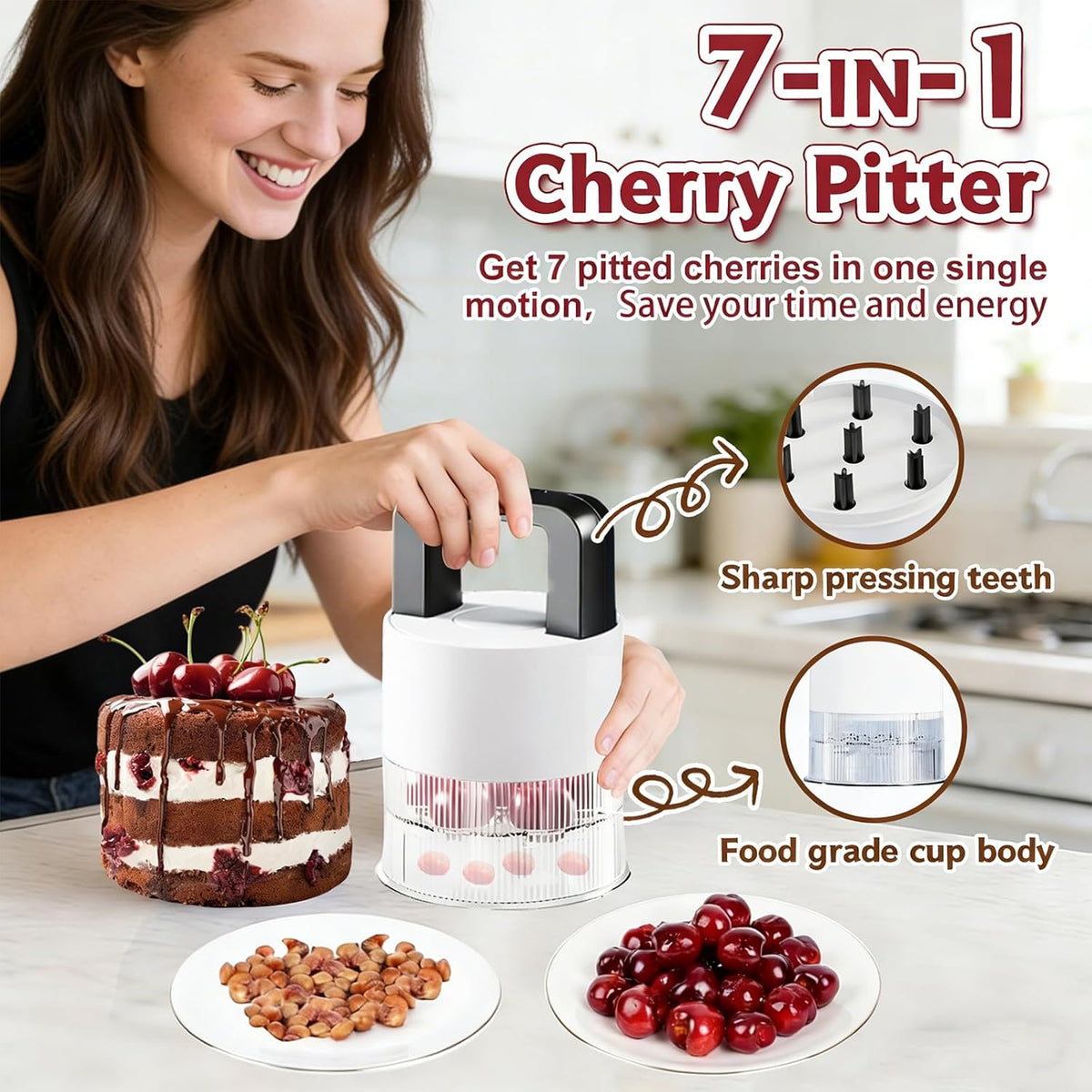 7-in-1 Cherry Pitter Tool,1.5" Extra Large Slots Making Cherry Jam