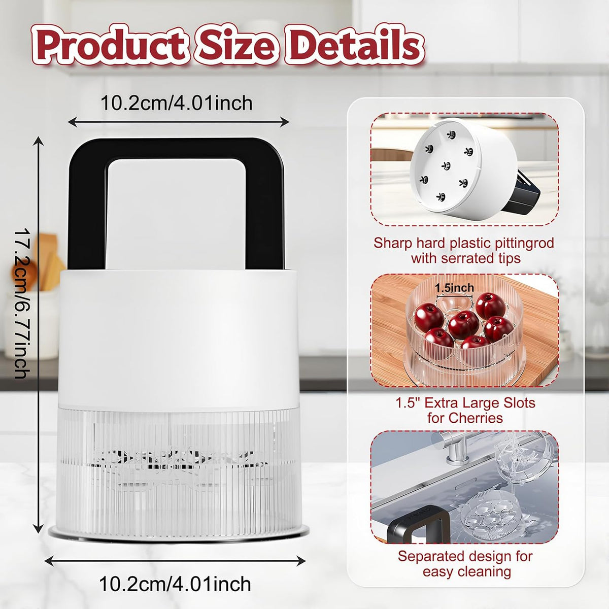 7-in-1 Cherry Pitter Tool,1.5" Extra Large Slots Making Cherry Jam