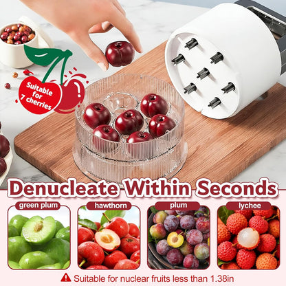 7-in-1 Cherry Pitter Tool,1.5" Extra Large Slots Making Cherry Jam