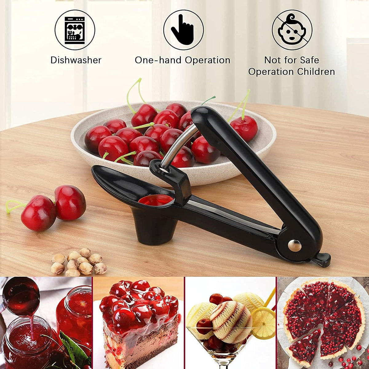 7-in-1 Cherry Pitter Tool,1.5" Extra Large Slots Making Cherry Jam