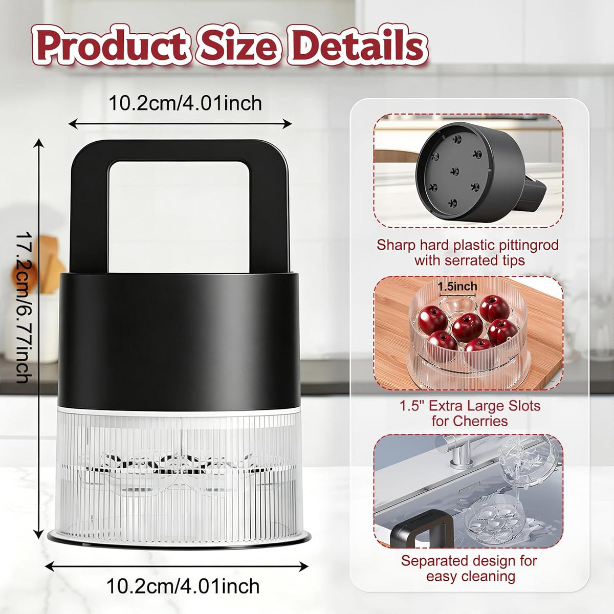 7-in-1 Cherry Pitter Tool,1.5" Extra Large Slots Making Cherry Jam