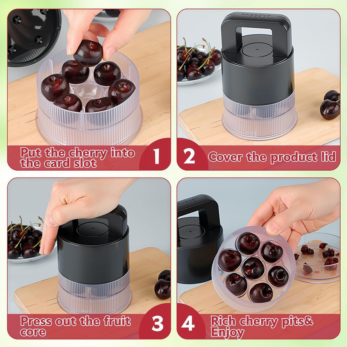 7-in-1 Cherry Pitter Tool,1.5" Extra Large Slots Making Cherry Jam