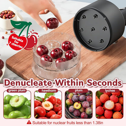 7-in-1 Cherry Pitter Tool,1.5" Extra Large Slots Making Cherry Jam