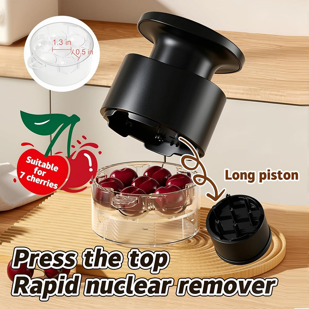7-in-1 Cherry Pitter Tool,1.5" Extra Large Slots Making Cherry Jam
