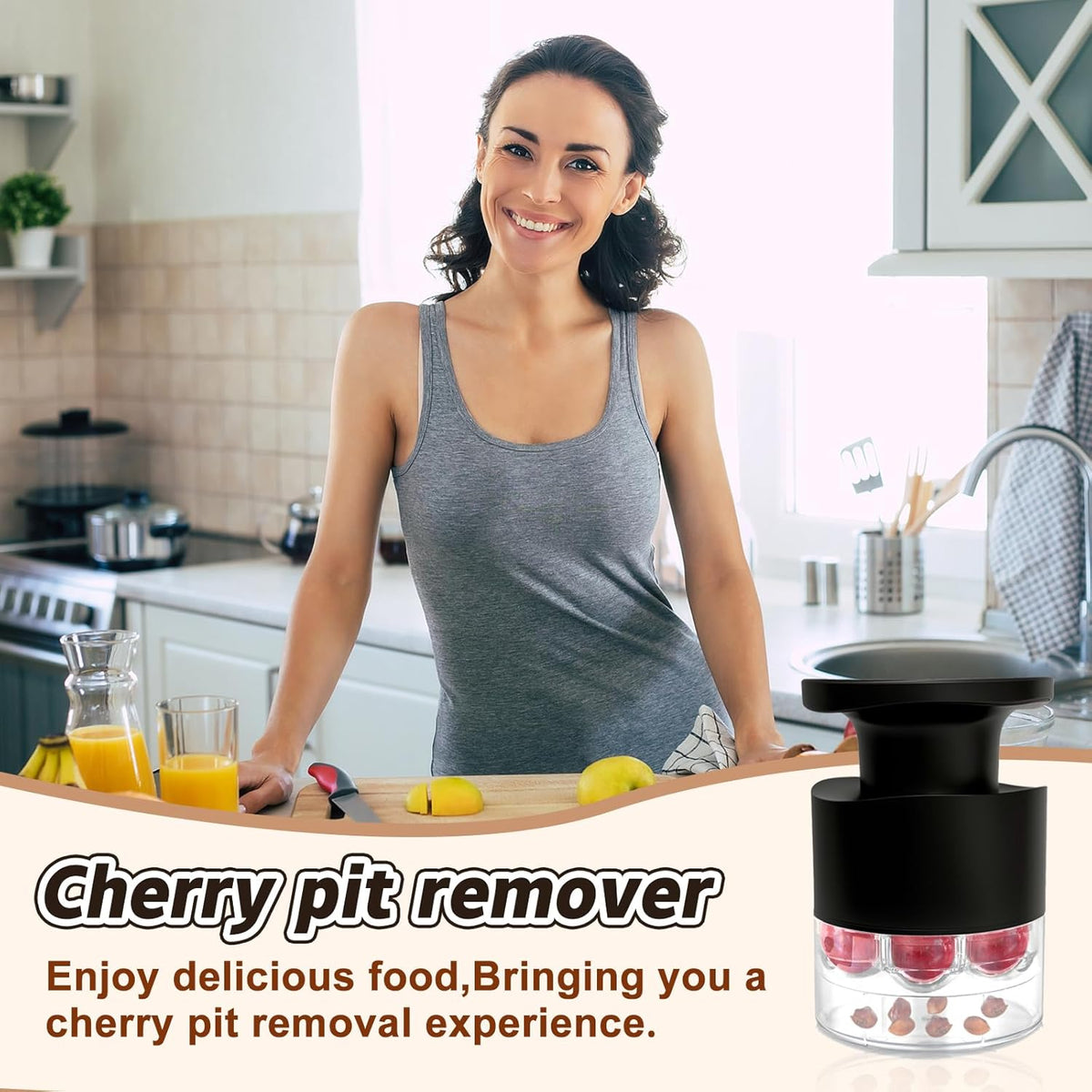 7-in-1 Cherry Pitter Tool,1.5" Extra Large Slots Making Cherry Jam