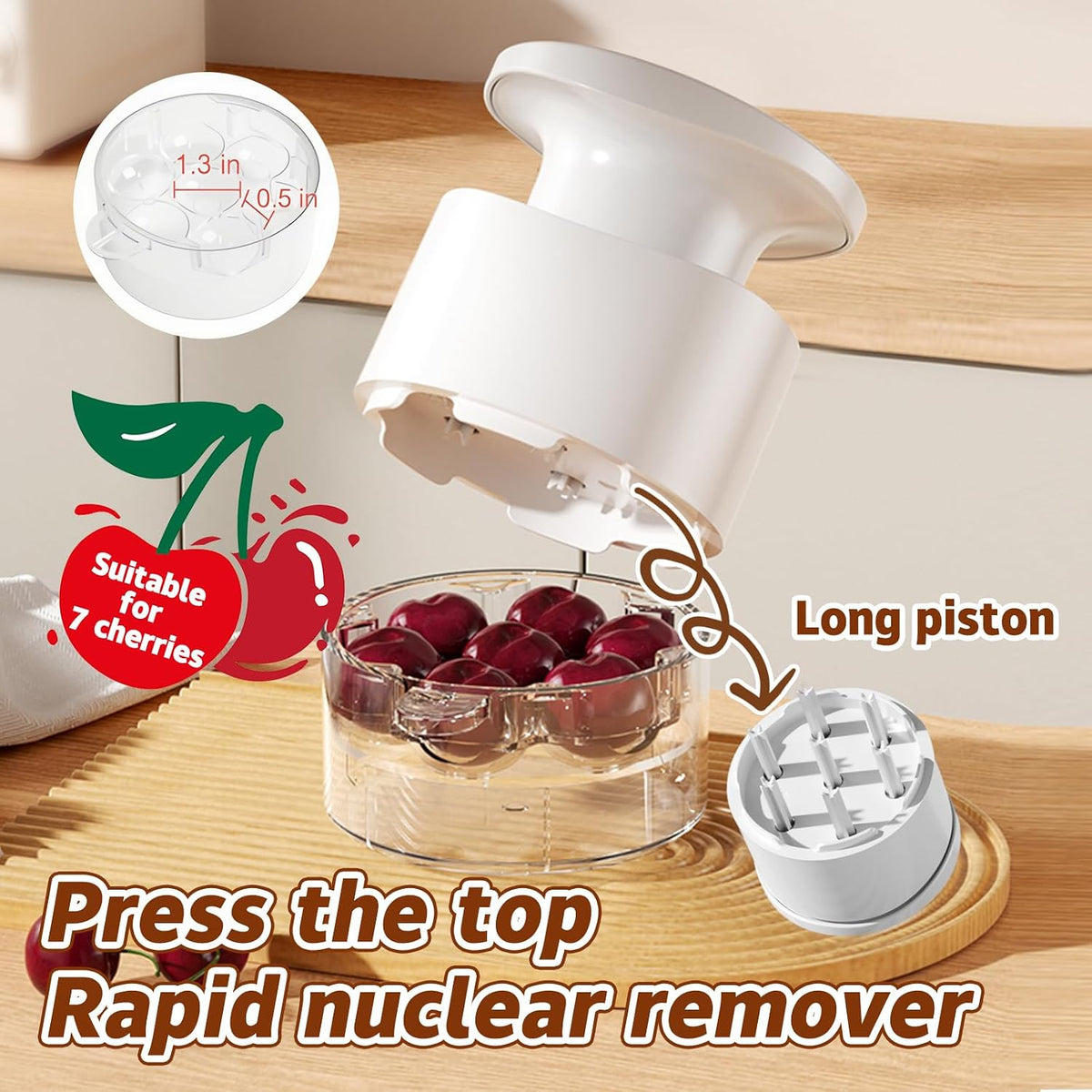 7-in-1 Cherry Pitter Tool,1.5" Extra Large Slots Making Cherry Jam
