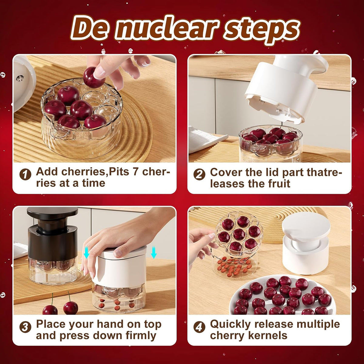 7-in-1 Cherry Pitter Tool,1.5" Extra Large Slots Making Cherry Jam