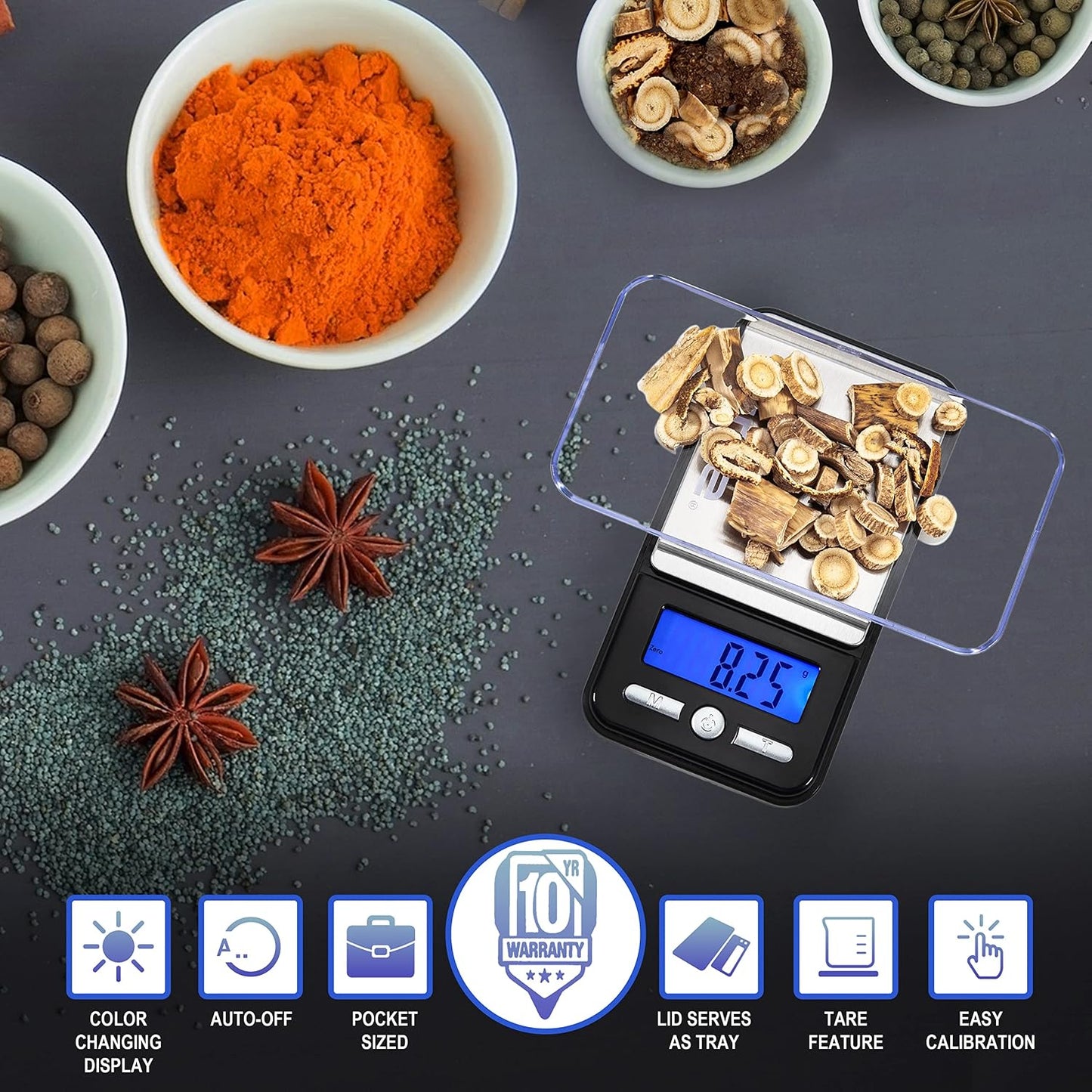 Digital Pocket Scale AC Series 1200g x 0.1g | High Precision 0.1g Accuracy Mini Gram Scale for Kitchen, Lab, Jewelry, Coin Scale, Small Digital Gram Scale Portable Travel Scale