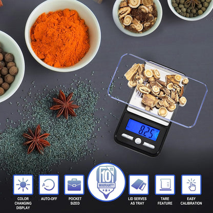 Digital Pocket Scale AC Series 1200g x 0.1g | High Precision 0.1g Accuracy Mini Gram Scale for Kitchen, Lab, Jewelry, Coin Scale, Small Digital Gram Scale Portable Travel Scale