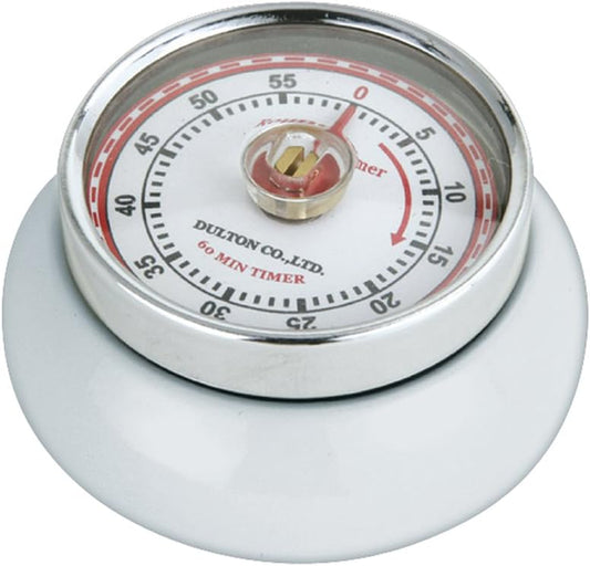 Magnetic Retro Kitchen Timer, Classic Mechanical Cooking Timer (White)