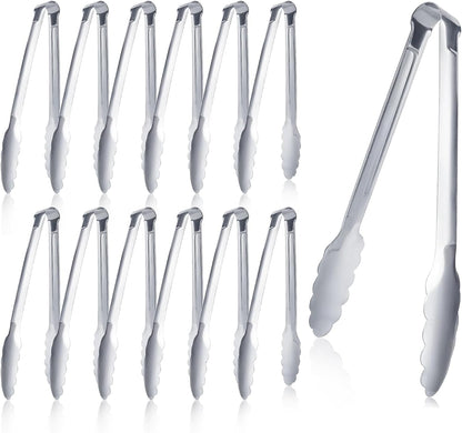 12 Pack Buffet Tongs Serving Tongs Stainless steel Kitchen Tongs 7inch | stainless steel Utility Tongs with scalloped grip for buffets, parties, catering, salad bars, appetizers, desserts and ice