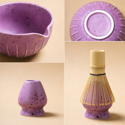 7Pcs Japanese Matcha Tea Set, Matcha Kit with Matcha Bowl (with Pouring Spout), Matcha Whisk, Whisk Holder, Strainer - Elegant Matcha Set for Gifting and Personal Use, Gift Box Packaging (Purple;)