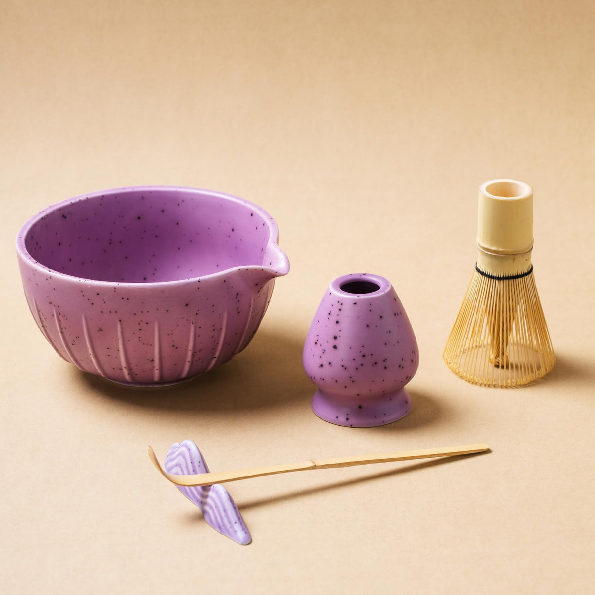 7Pcs Japanese Matcha Tea Set, Matcha Kit with Matcha Bowl (with Pouring Spout), Matcha Whisk, Whisk Holder, Strainer - Elegant Matcha Set for Gifting and Personal Use, Gift Box Packaging (Purple;)