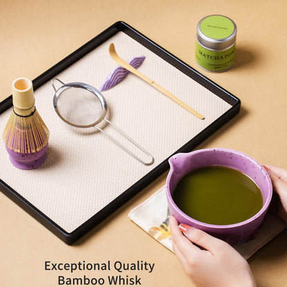 7Pcs Japanese Matcha Tea Set, Matcha Kit with Matcha Bowl (with Pouring Spout), Matcha Whisk, Whisk Holder, Strainer - Elegant Matcha Set for Gifting and Personal Use, Gift Box Packaging (Purple;)
