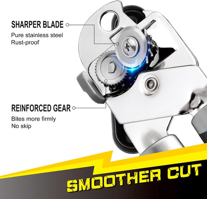 [Smoother Cut] Manual Can Opener with Magnet, Improved Handle for More Comfortable Grip, Handheld Can Openers for Seniors, Heavy Duty Can Opener Smooth Edge, Bottle Opener Easy to Use, Black