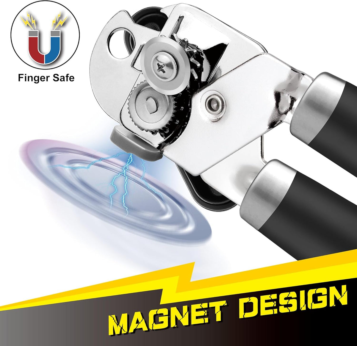 [Smoother Cut] Manual Can Opener with Magnet, Improved Handle for More Comfortable Grip, Handheld Can Openers for Seniors, Heavy Duty Can Opener Smooth Edge, Bottle Opener Easy to Use, Black