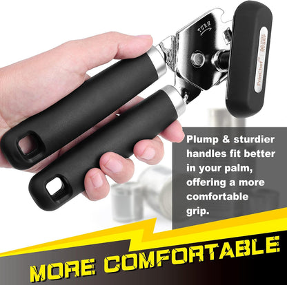 [Smoother Cut] Manual Can Opener with Magnet, Improved Handle for More Comfortable Grip, Handheld Can Openers for Seniors, Heavy Duty Can Opener Smooth Edge, Bottle Opener Easy to Use, Black