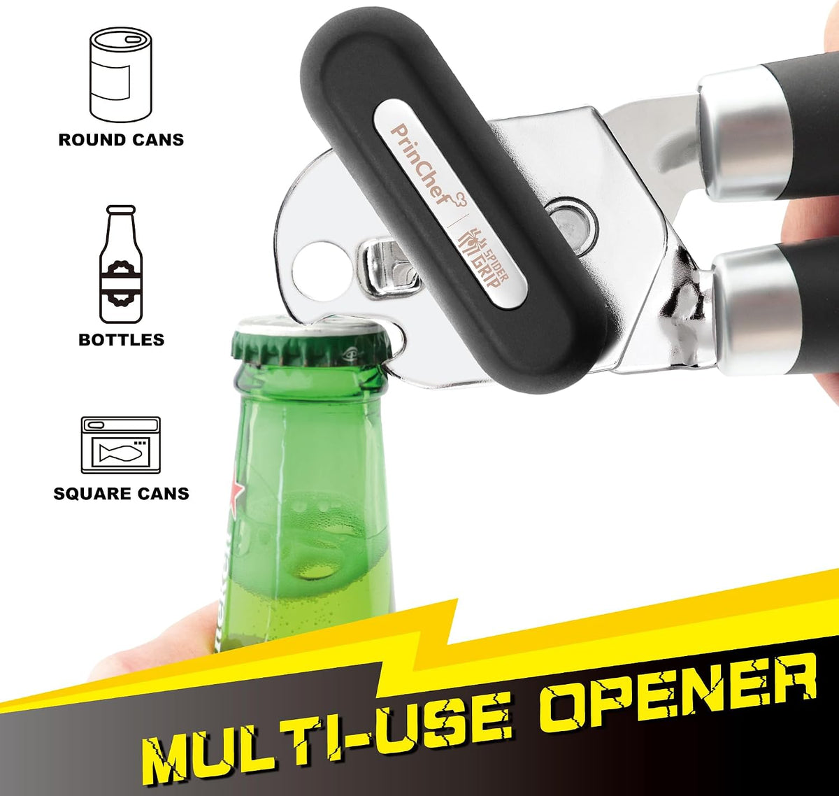[Smoother Cut] Manual Can Opener with Magnet, Improved Handle for More Comfortable Grip, Handheld Can Openers for Seniors, Heavy Duty Can Opener Smooth Edge, Bottle Opener Easy to Use, Black