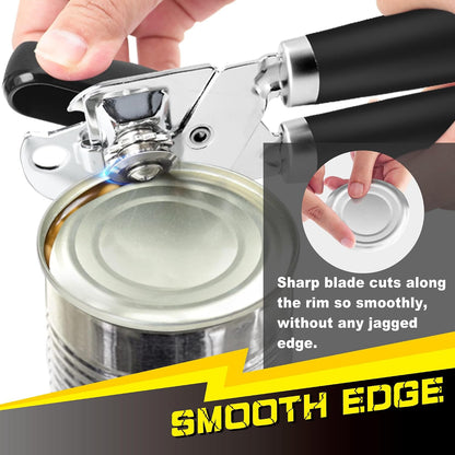 [Smoother Cut] Manual Can Opener with Magnet, Improved Handle for More Comfortable Grip, Handheld Can Openers for Seniors, Heavy Duty Can Opener Smooth Edge, Bottle Opener Easy to Use, Black