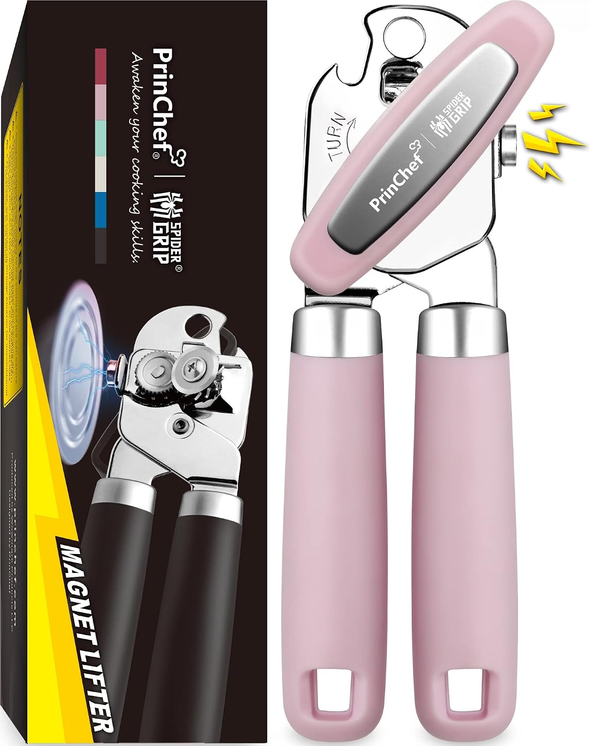 [Smoother Cut] Manual Can Opener with Magnet, Improved Handle for More Comfortable Grip, Handheld Can Openers for Seniors, Heavy Duty Can Opener Smooth Edge, Bottle Opener Easy to Use, Black