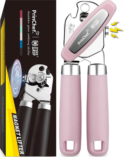 [Smoother Cut] Manual Can Opener with Magnet, Improved Handle for More Comfortable Grip, Handheld Can Openers for Seniors, Heavy Duty Can Opener Smooth Edge, Bottle Opener Easy to Use, Black