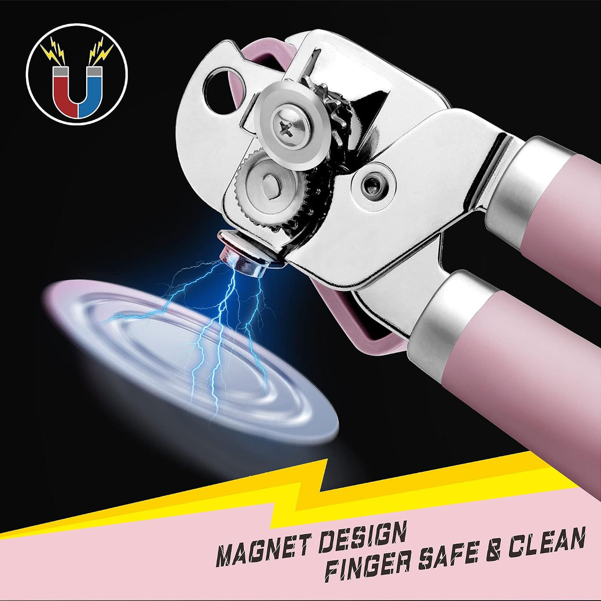 [Smoother Cut] Manual Can Opener with Magnet, Improved Handle for More Comfortable Grip, Handheld Can Openers for Seniors, Heavy Duty Can Opener Smooth Edge, Bottle Opener Easy to Use, Black