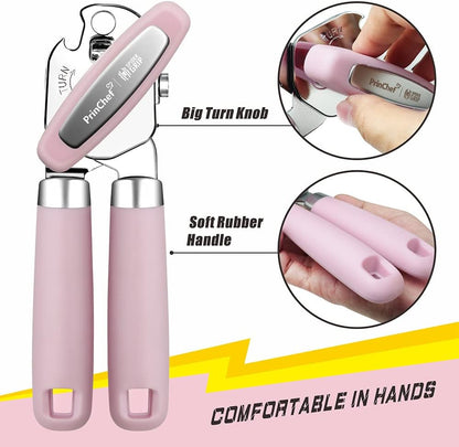 [Smoother Cut] Manual Can Opener with Magnet, Improved Handle for More Comfortable Grip, Handheld Can Openers for Seniors, Heavy Duty Can Opener Smooth Edge, Bottle Opener Easy to Use, Black