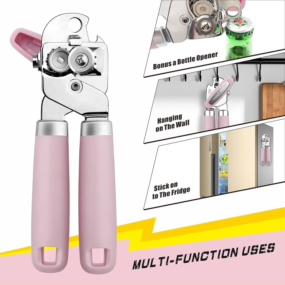 [Smoother Cut] Manual Can Opener with Magnet, Improved Handle for More Comfortable Grip, Handheld Can Openers for Seniors, Heavy Duty Can Opener Smooth Edge, Bottle Opener Easy to Use, Black