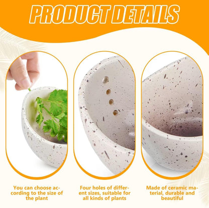 Handmade Ceramic Herb Stripper Bowl - Kitchen Herbs Leaf Stripping Tool Pottery Herb Peeler for Kale, Thyme, Basil, Rosemary (White)