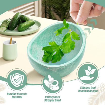 Handmade Ceramic Herb Stripper Bowl - Kitchen Herbs Leaf Stripping Tool Pottery Herb Peeler for Kale, Thyme, Basil, Rosemary (White)