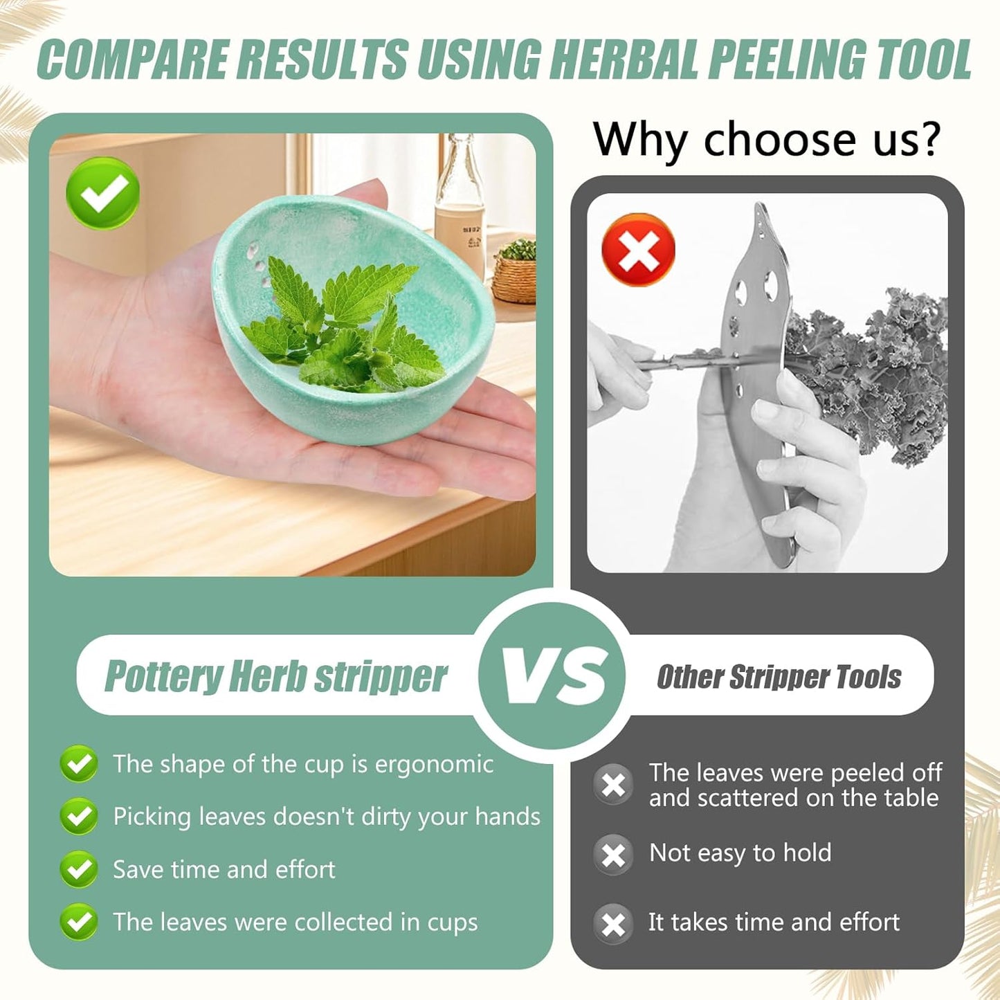 Handmade Ceramic Herb Stripper Bowl - Kitchen Herbs Leaf Stripping Tool Pottery Herb Peeler for Kale, Thyme, Basil, Rosemary (White)