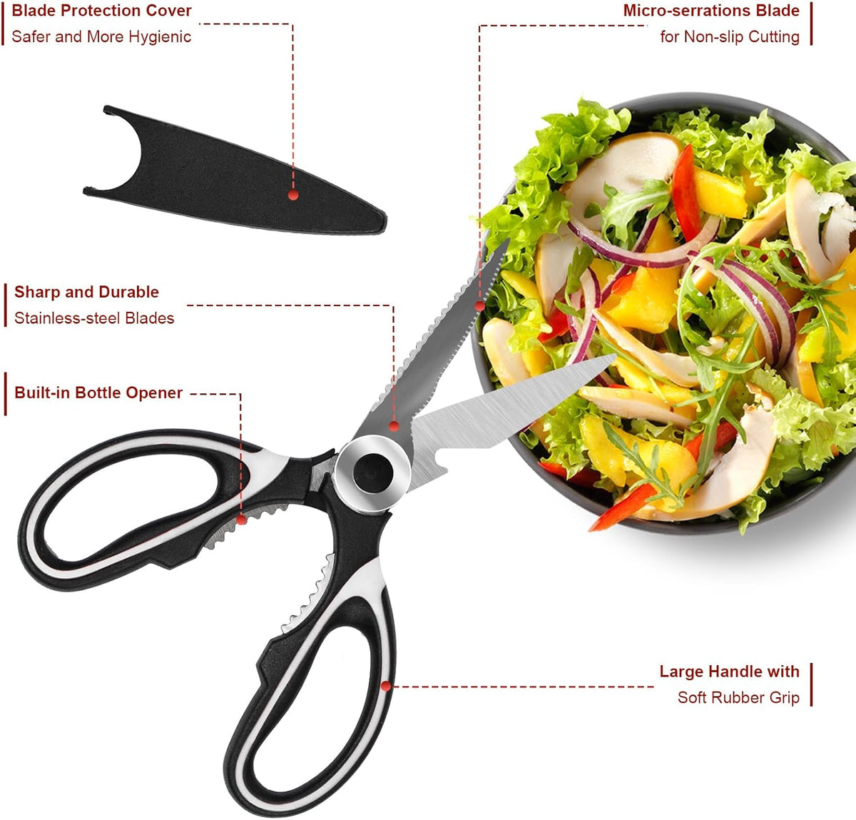2-Pack Kitchen Scissors Heavy Duty, Premium Sharp Kitchen Shears for Food, Fish, Meat, Bones, Poultry and Vegetables with Strong Stainless Steel Blades Multi Purpose Cooking Scissors