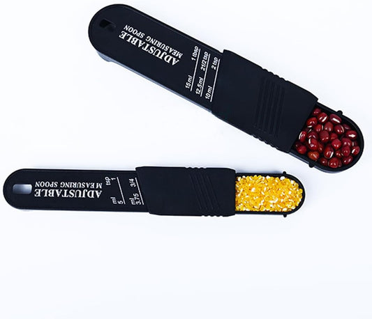 Adjustable Measuring Spoon, Set of 2, Measuring Spoons for Measuring Dry Semi-Liquid Ingredients for Baking Cooking (Black)