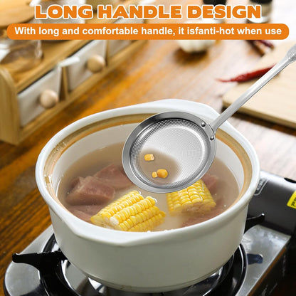 2 Pack Fine Mesh Stainless Steel Colander Filte Grease Foam Extra Fine Strainer with Handle Sieve Spoon for Oil Filter Food Strainers Kitchen Gadget for Oil Vegetable Quinoa Tea Juice (Large+Small)