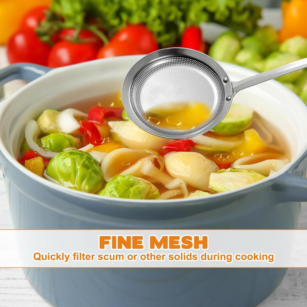 2 Pack Fine Mesh Stainless Steel Colander Filte Grease Foam Extra Fine Strainer with Handle Sieve Spoon for Oil Filter Food Strainers Kitchen Gadget for Oil Vegetable Quinoa Tea Juice (Large+Small)