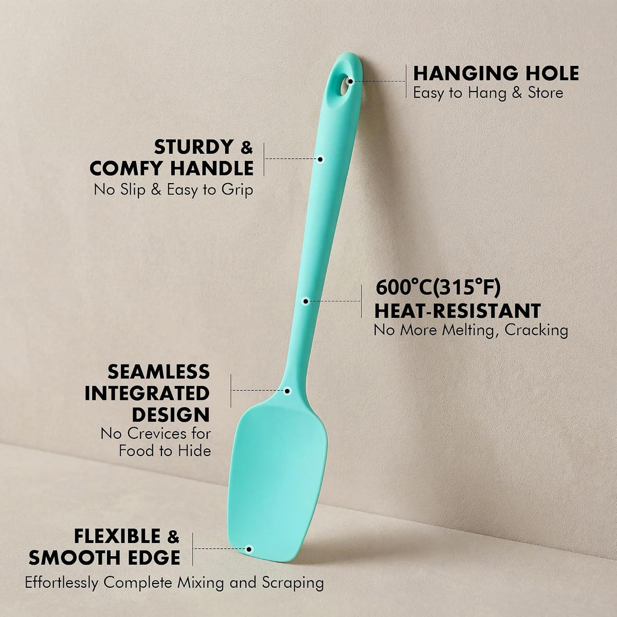 Silicone Spatula Set, 600ºF Heat Resistant, 2Pcs, Aqua Sky