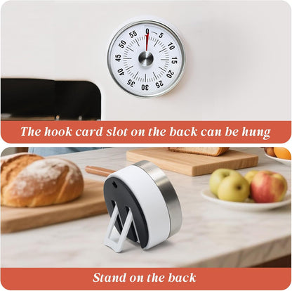Kitchen Timer for Cooking,Chef Cooking Timer Clock,Visual Timers,60-Minute Countdown,Magnetic Base, Mechanical Clockwork,No Batteries Required,Ringer Alert,Timers for Kitchen/Study/Work/Gym,White