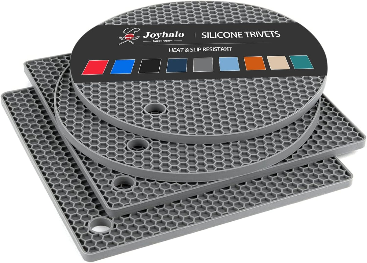 4 Pack Trivets for Hot Dishes | Hot Pads for Kitchen, Silicone Pot Holders for Kitchen Countertops,Table, Hot Pots and Pans, Easy to Wash and Dry, Grey