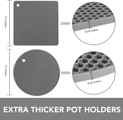 4 Pack Trivets for Hot Dishes | Hot Pads for Kitchen, Silicone Pot Holders for Kitchen Countertops,Table, Hot Pots and Pans, Easy to Wash and Dry, Grey