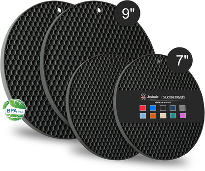 4 Pack Trivets for Hot Dishes | Hot Pads for Kitchen, Silicone Pot Holders for Kitchen Countertops,Table, Hot Pots and Pans, Easy to Wash and Dry, Grey