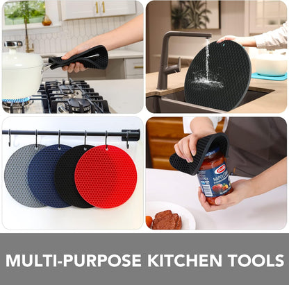 4 Pack Trivets for Hot Dishes | Hot Pads for Kitchen, Silicone Pot Holders for Kitchen Countertops,Table, Hot Pots and Pans, Easy to Wash and Dry, Grey