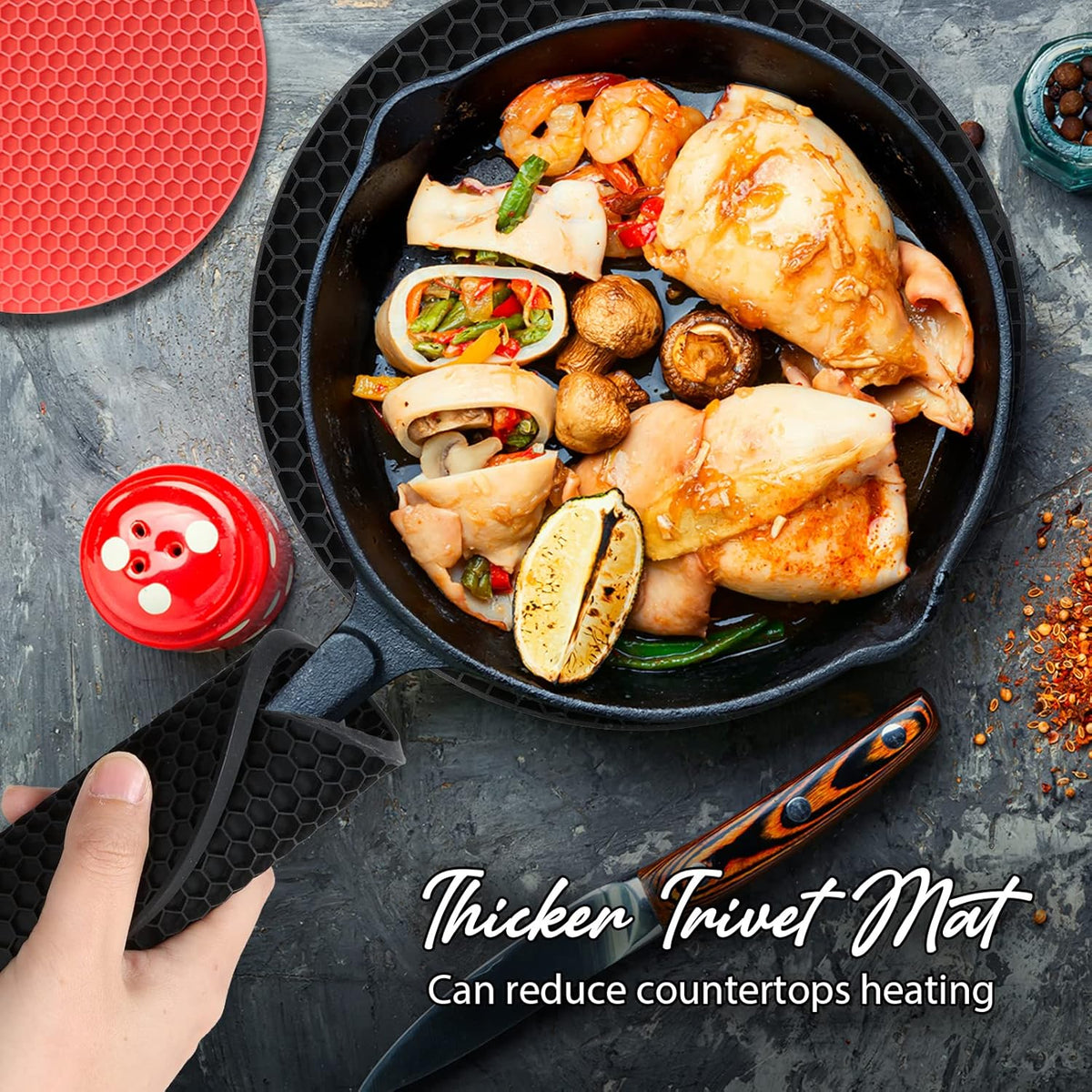 4 Pack Trivets for Hot Dishes | Hot Pads for Kitchen, Silicone Pot Holders for Kitchen Countertops,Table, Hot Pots and Pans, Easy to Wash and Dry, Grey