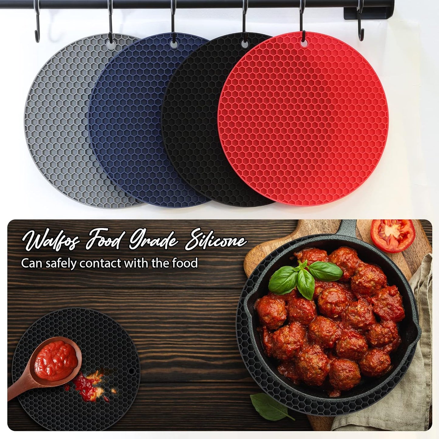 4 Pack Trivets for Hot Dishes | Hot Pads for Kitchen, Silicone Pot Holders for Kitchen Countertops,Table, Hot Pots and Pans, Easy to Wash and Dry, Grey