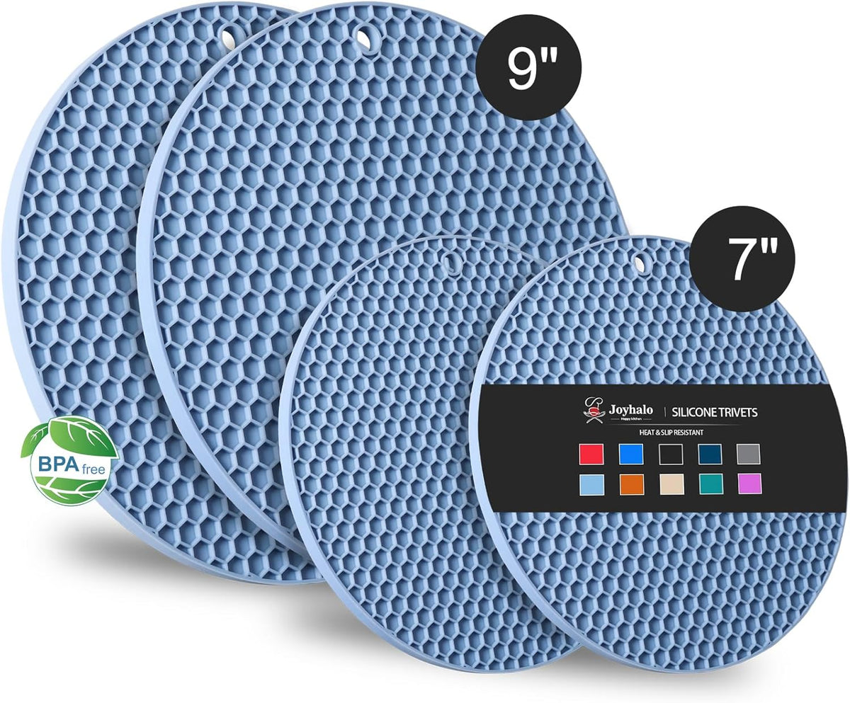 4 Pack Trivets for Hot Dishes | Hot Pads for Kitchen, Silicone Pot Holders for Kitchen Countertops,Table, Hot Pots and Pans, Easy to Wash and Dry, Grey
