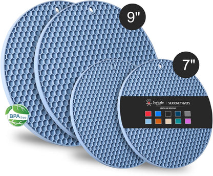 4 Pack Trivets for Hot Dishes | Hot Pads for Kitchen, Silicone Pot Holders for Kitchen Countertops,Table, Hot Pots and Pans, Easy to Wash and Dry, Grey