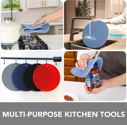 4 Pack Trivets for Hot Dishes | Hot Pads for Kitchen, Silicone Pot Holders for Kitchen Countertops,Table, Hot Pots and Pans, Easy to Wash and Dry, Grey