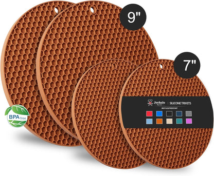 4 Pack Trivets for Hot Dishes | Hot Pads for Kitchen, Silicone Pot Holders for Kitchen Countertops,Table, Hot Pots and Pans, Easy to Wash and Dry, Grey