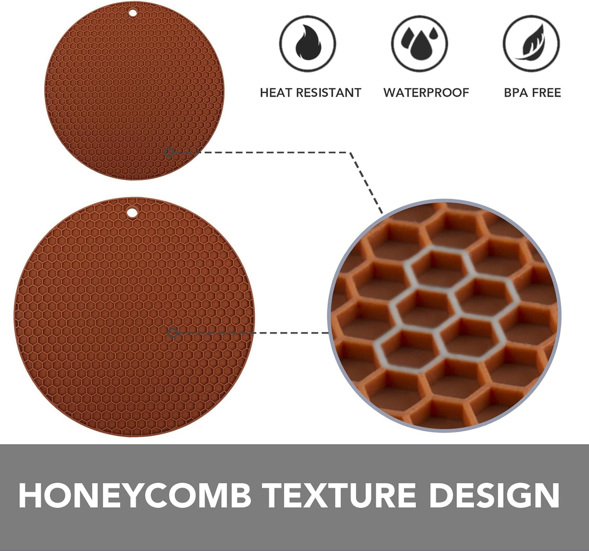4 Pack Trivets for Hot Dishes | Hot Pads for Kitchen, Silicone Pot Holders for Kitchen Countertops,Table, Hot Pots and Pans, Easy to Wash and Dry, Grey