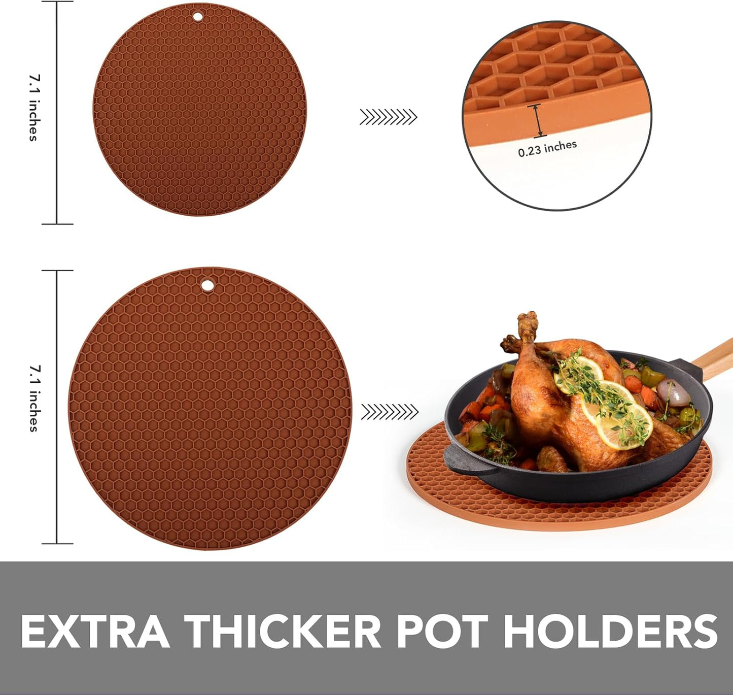 4 Pack Trivets for Hot Dishes | Hot Pads for Kitchen, Silicone Pot Holders for Kitchen Countertops,Table, Hot Pots and Pans, Easy to Wash and Dry, Grey